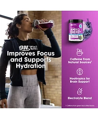 Optimum Nutrition Essential Amino Energy Hydration Plus Focus Powder, Grape, 30 Servings
