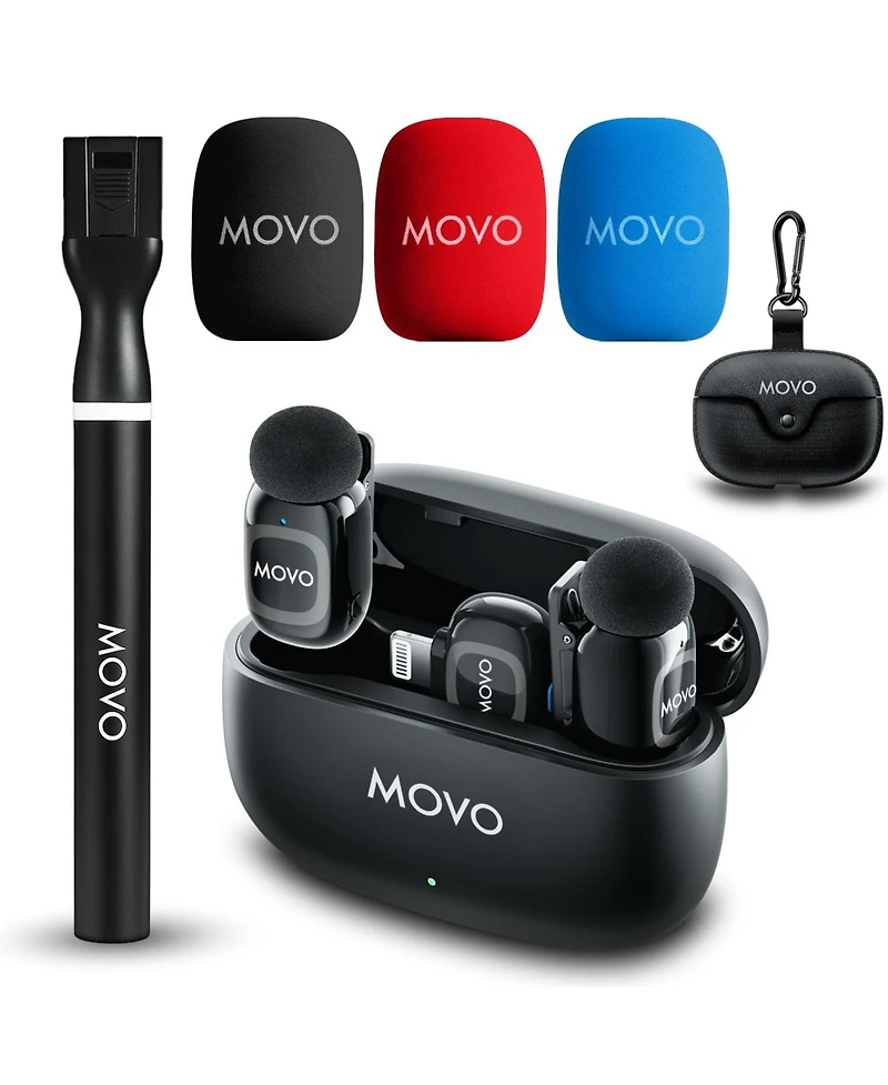 Movo NanoMic Dual Lightning Wireless Microphone for iPhone 14 and below (Lightning) w/ Wmx-HM2 Wireless Handle