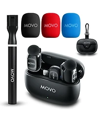 Movo NanoMic Dual Lightning Wireless Microphone for iPhone 14 and below (Lightning) w/ Wmx-HM2 Wireless Handle