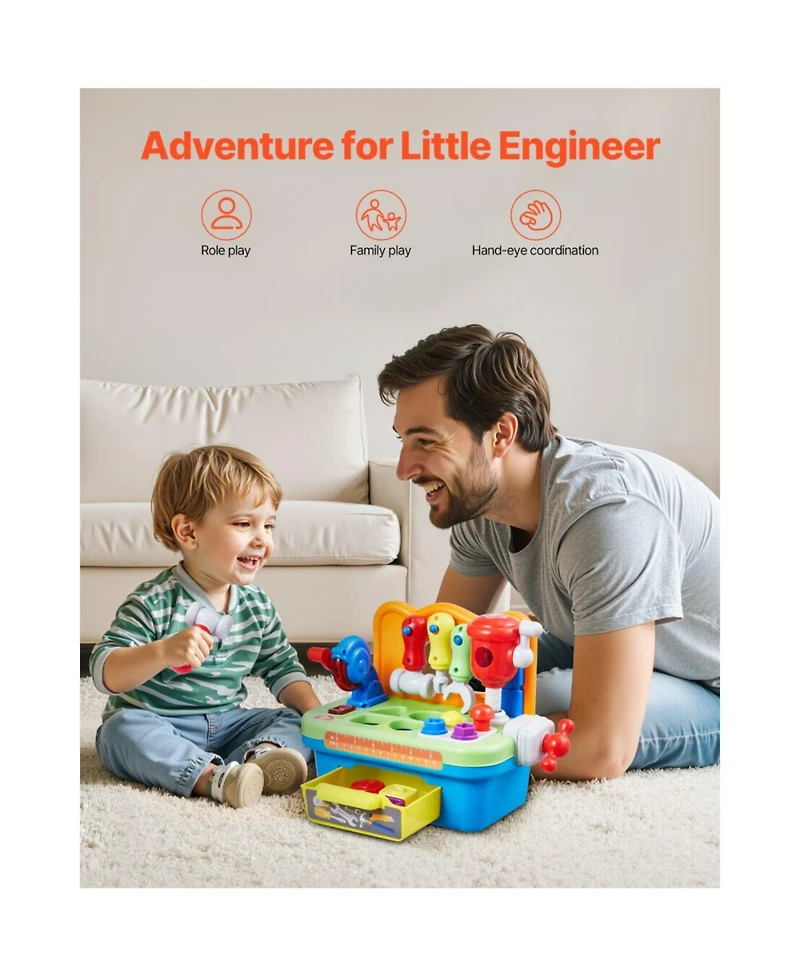 Slickblue Musical Workbench Toy, Sounds & Lights, Musical Learning Workbench for Toddler Age 2 Years and Up