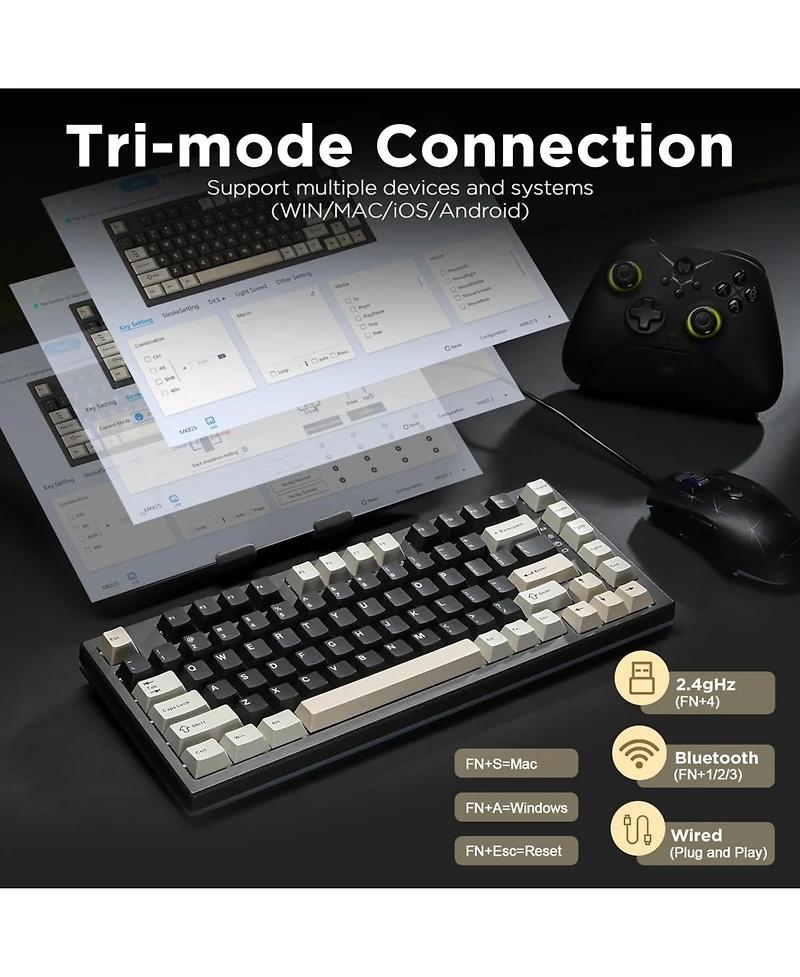 Lofree RT80 Rapid Trigger Hall Effect Magnetic Gaming Keyboard, 8K Polling Rate,75% Layout,Bt/2.4GHz/Wired,Rgb Backlit,Hot Swap,Actuation Wireless