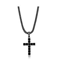 Metallo Stainless Steel, Round Cz Cross Necklace