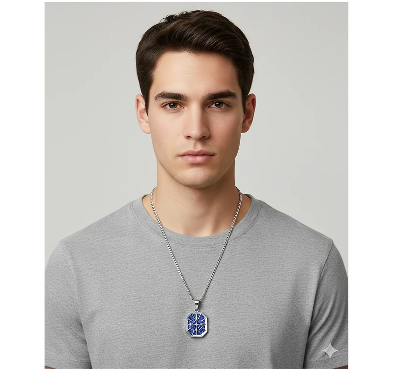 Metallo Stainless Steel, Compass w/ Black Cz Necklace