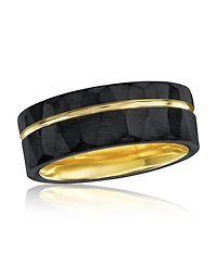 Matte Black & Gold Lined Faceted Tungsten Ring