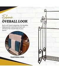 Kings Brand Furniture Pewter Metal Towel Racks for Bathroom with Shelf - 3 Long, Sturdy, Versatile & Modern Towel Rack with Storage Shelf