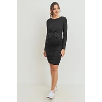 Hello Miz Maternity Front Tie Crew Neck Side Ruched Nursing Dress