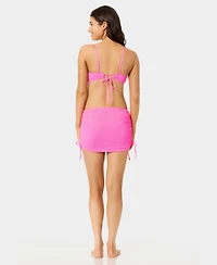 California Waves Women's Solid Popcorn Scrunch Side-Tie Swim Skirt