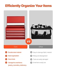 Mecale Metal Tool Box, 8.6", Portable 3-Drawer Tool Chest, Eva Liners, Pp Feet, Ball-Bearing Slides, Powder-Coat, Red