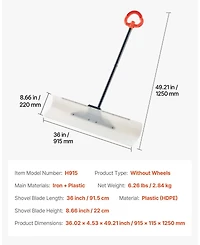 Mecale Snow Pusher Shovel, 36", Hdpe Blade w/ Metal Edge, Segmented Handle, Ergonomic Grip, Driveway/Garden