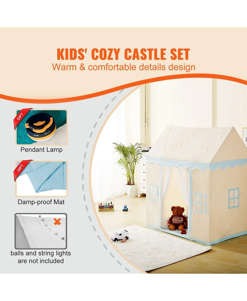 Mecale Kids Play Tent, Ages 1-5, Includes Mat & Tent Light, Windowed Indoor/Outdoor Playhouse Tent, Beige