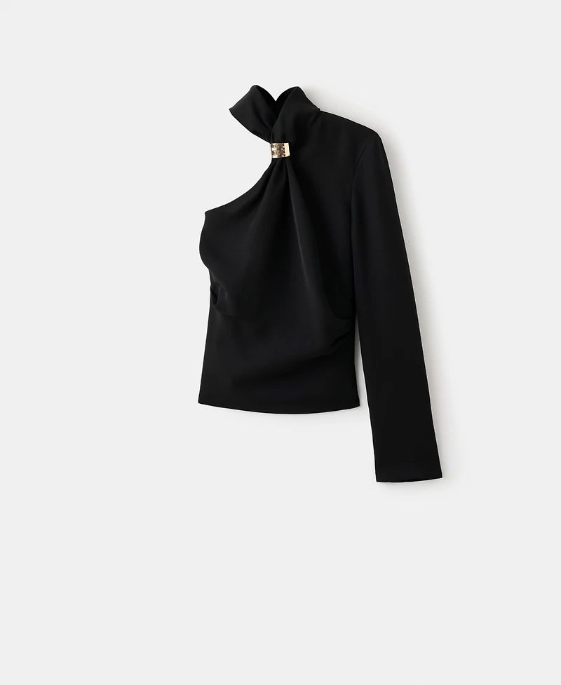 Mango Women's Metallic Detail Asymmetrical Blouse