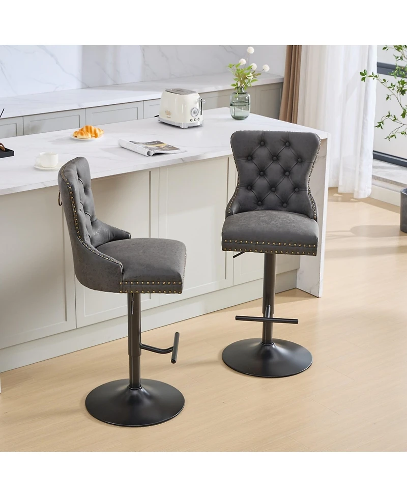 Boyel Living Set of 2 Pu Swivel Bar Stools Adjustable Seat Height for Dining Pub