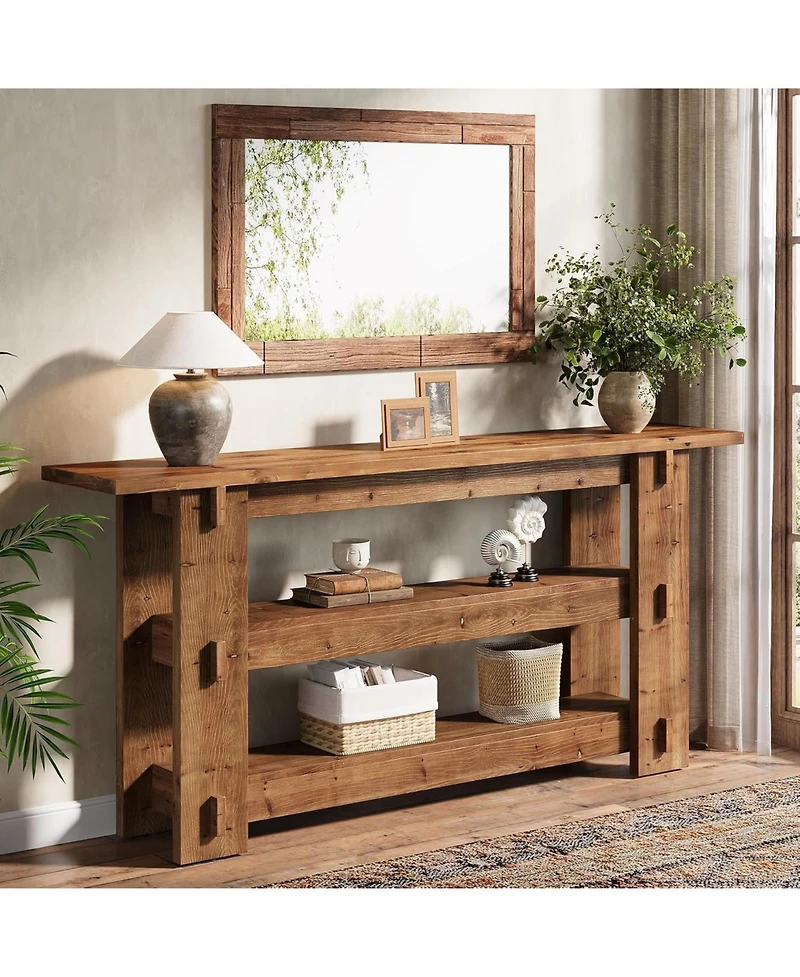 Tribesigns 63-Inch Solid Wood Console Table, Farmhouse Sofa Table Behind Couch with Storage Shelves, Entryway Furniture