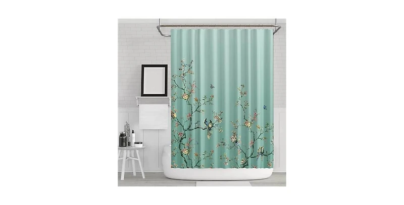 Slickblue 72-Inch Teal Blue Green Floral Tree Bird Shower Curtain