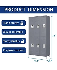 Boyel Living 6 Door 72"H Metal Lockers With Lock for Employees, Storage Locker Cabinet for Home Gym Office School Garage, Gray