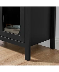 Boyel Living High Arched Storage Cabinet with Adjustable Glass Partitions and Led Lamp for Multi-Functional Use Kitchens, rooms