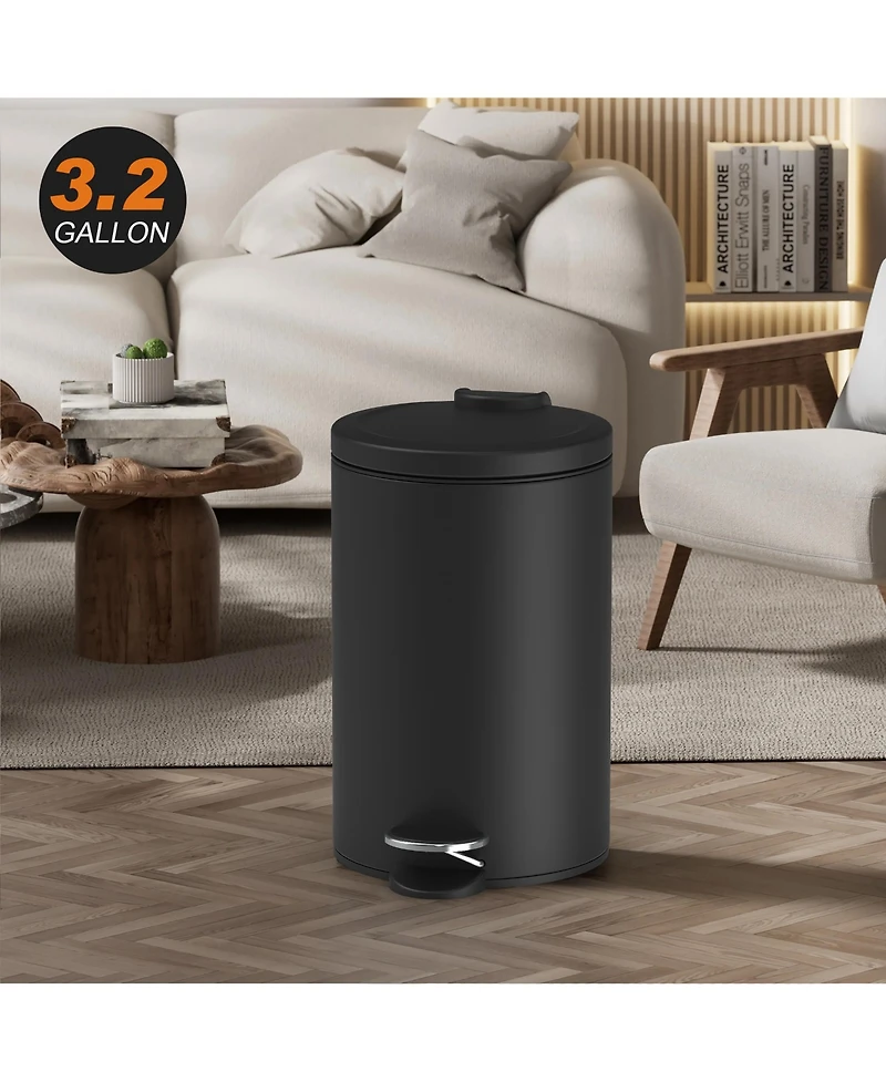 Mega Casa 3.2 + 0.8 Gallon Black Soft-Close Lid Step Trash Can Set