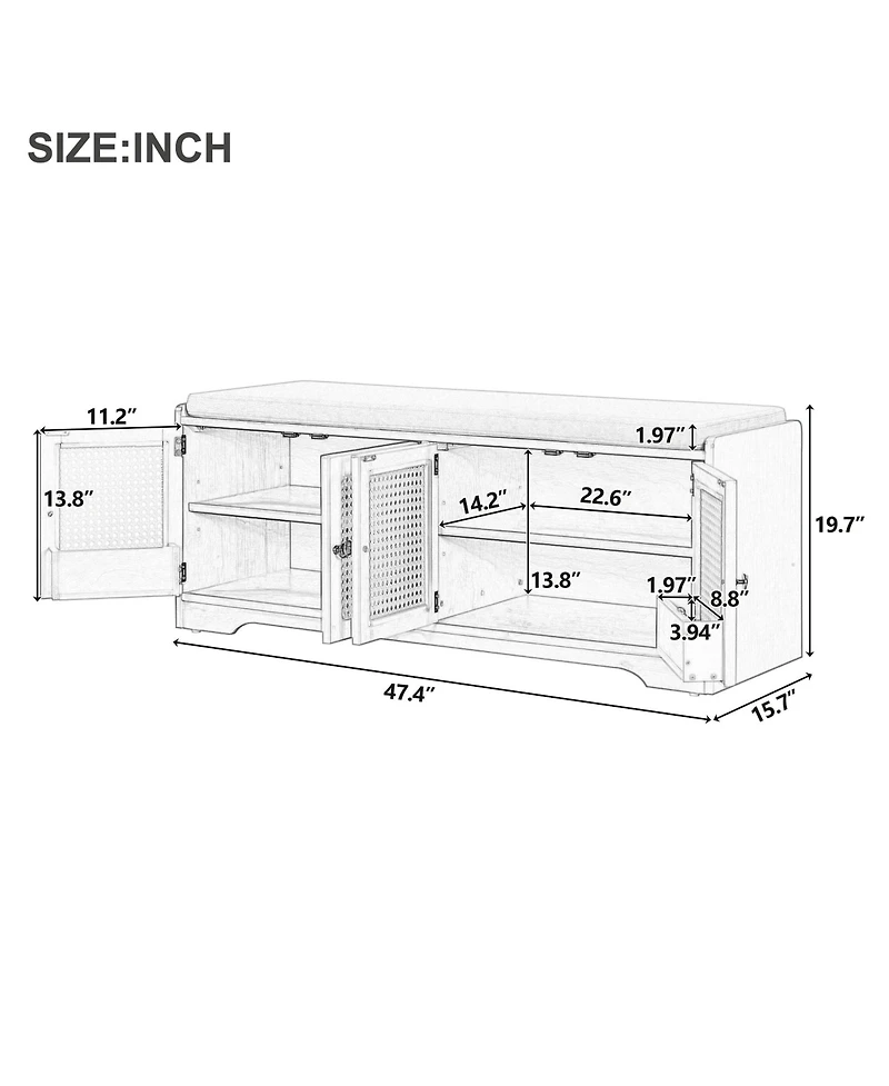 Boyel Living Rustic Wood Entryway Shoe Bench with Cushion and Adjustable Shelves