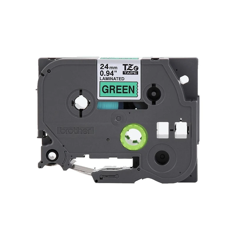 Brother P-Touch TZE751CS 0.94 in. x 26.2 ft. TZe Laminated Removable Label Tapes - Black on Green
