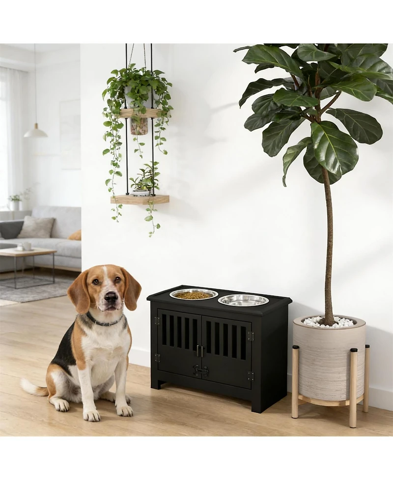 Aostirmotor 23.5 in. Wide Dog Bowls with Food Storage Cabinet