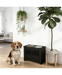 Aostirmotor 23.5 in. Wide Dog Bowls with Food Storage Cabinet