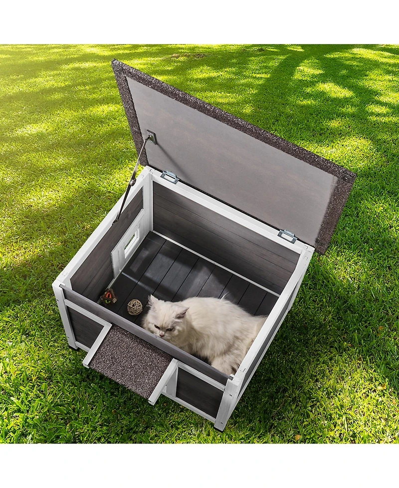 Cozito Weatherproof Wooden Outdoor Cat Shelter with Door Flaps, 24