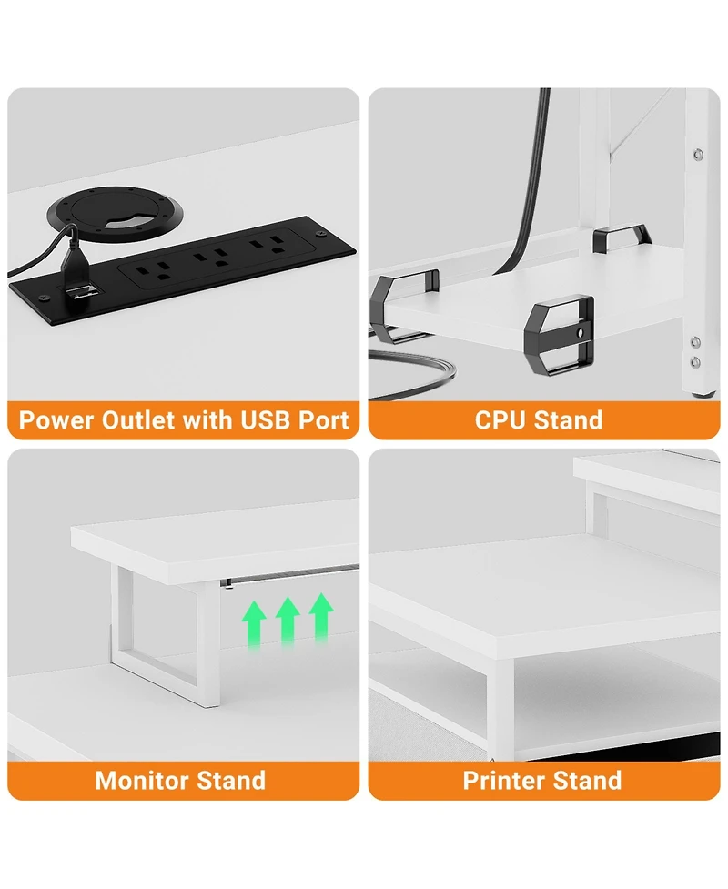 Aheaplus Reversible L Shaped Desk with 6 Drawers, 70.8'' Large Computer Outlets, Monitor Stand & Cpu
