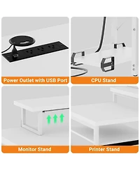 Aheaplus Reversible L Shaped Desk with 6 Drawers, 70.8'' Large Computer Outlets, Monitor Stand & Cpu