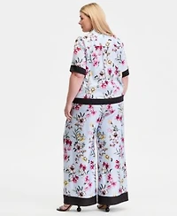 I.N.C. International Concepts Plus Size Printed Short Sleeve Button Front Shirt Printed Wide Leg Pull On Pants Macys Exclusive