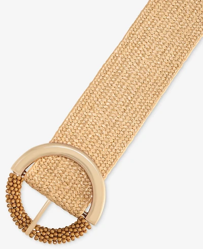 On 34th Half Beaded Buckle Stretch Straw Belt, Macy's Exclusive