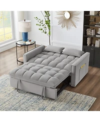 Clihome 4 in1 Loveseat Sofa Bed with Armrests & Storage Pockets, Multi-Function Tufted Pull-out Adjustable