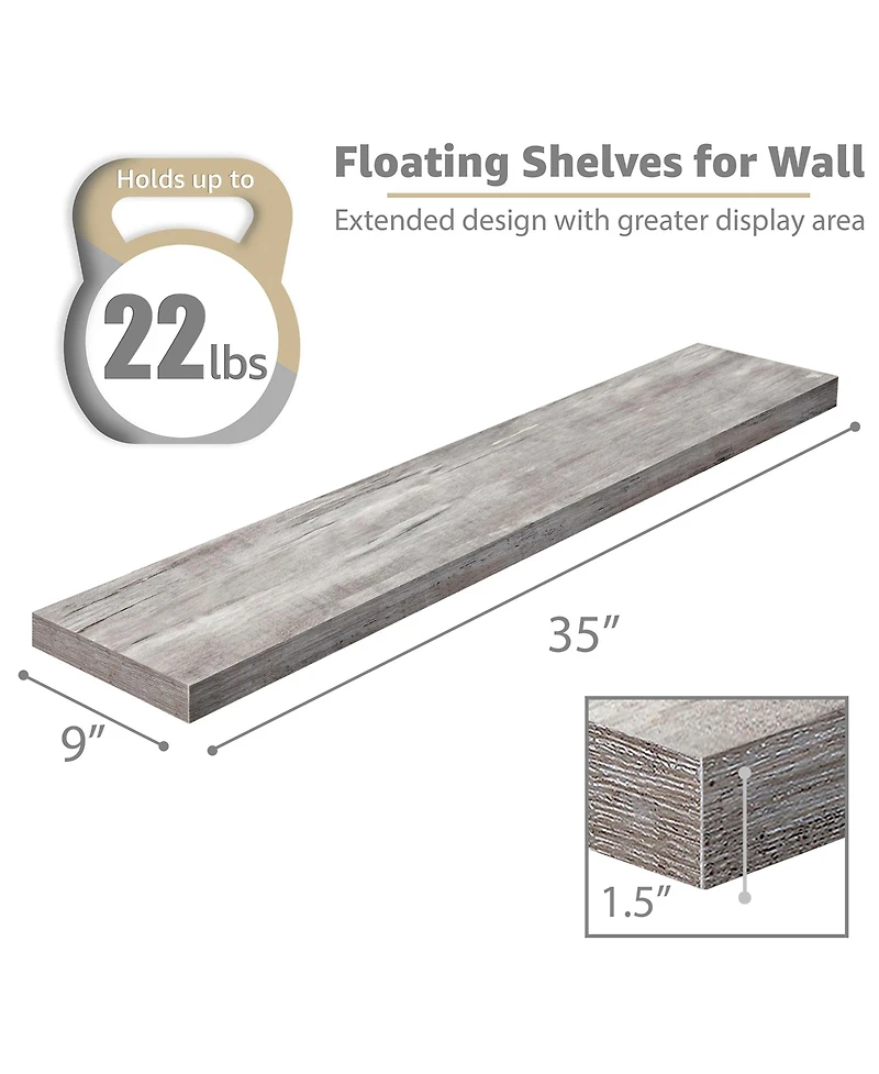 Sorbus 3-Pack 35-Inch Floating Wall Shelves