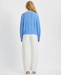 French Connection Women's Ryland Blue Cable Knit V-Neck Sweater