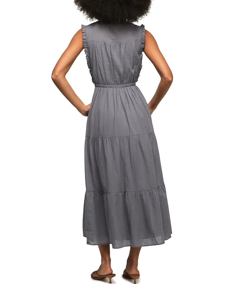 Lucky Brand Women's Lace Trim Tiered V-Neck Midi Dress