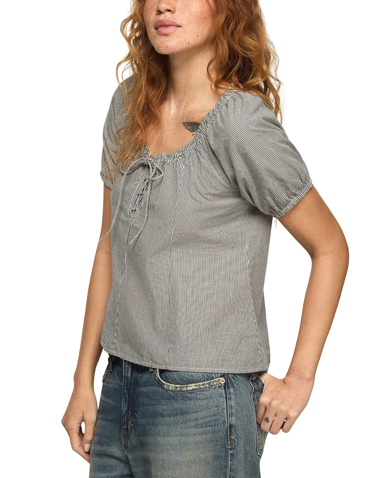 Lucky Brand Women's Short-Sleeve Tie Neck Top