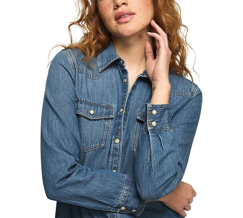 Lucky Brand Women's V-Neck Denim Shirt Dress