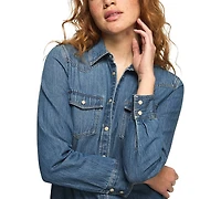 Lucky Brand Women's V-Neck Denim Shirt Dress