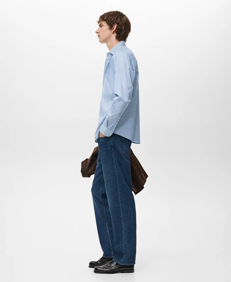 Mango Men's Regular Fit Striped Cotton Shirt