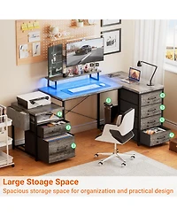 Aheaplus Reversible L Shaped Desk with 6 Drawers, 70.8'' Large Computer Outlets, Monitor Stand & Cpu