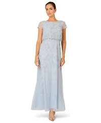Adrianna Papell Womens Boat Neck Beaded Blouson Gown 0p 20