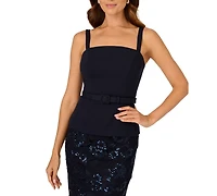 Adrianna Papell Women's Square Neck Sequined Combo Midi Dress