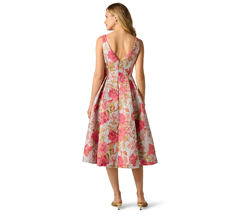 Adrianna Papell Women's Floral Crewneck Midi Dress