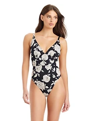 Sanctuary Women's Among Roses V-Neck One-Piece Swimsuit