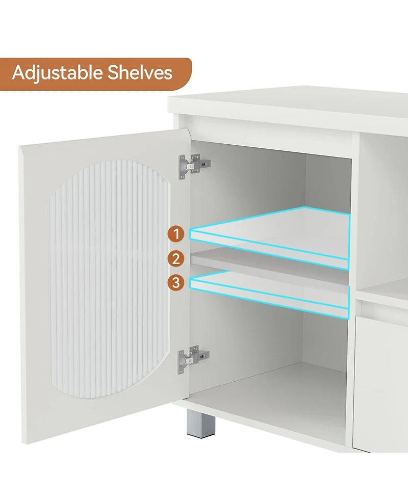 gaomon Modern Tv Stand for 65 Inch Tv, Tv Cabinet with Fluted Glass Door and Open Shelve, Tv Console with Storage Cabinets and Drawer