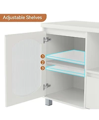 gaomon Modern Tv Stand for 65 Inch Tv, Tv Cabinet with Fluted Glass Door and Open Shelve, Tv Console with Storage Cabinets and Drawer