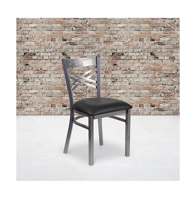 Emma+Oliver 2 Pack Clear Coated "X" Back Metal Restaurant Chair