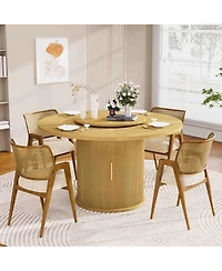 55-Inch Round Dining Table for Six with Double-Tiered Storage Rack and Rotating Top