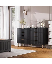 gaomon 8-Drawer Modern Fluted Black Dresser, 55 Inch Wide Chest, Deep Drawers, Large Organizer for Bedroom, Living Room, Kids Room