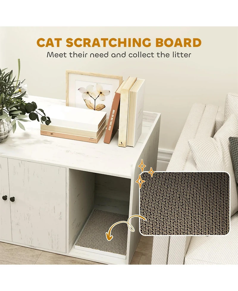 Aostirmotor Cat Litter Box Enclosure with Scratching Mat in White