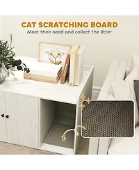 Aostirmotor Cat Litter Box Enclosure with Scratching Mat in White